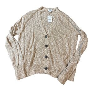 NWT J.Crew Size Large Tan Beach Button Cardigan Sweater Women Pocket Cotton